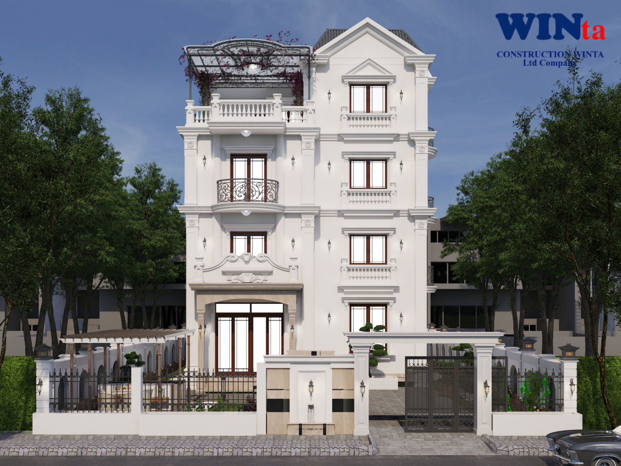 Phối cảnh mặt tiền nhà ở tư nhân phong cách Tân cổ điển tại Đà Lạt