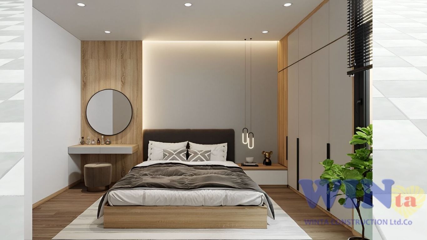 Phòng ngủ đẹp hiện đại với tông màu trung tính và thiết kế tối giản