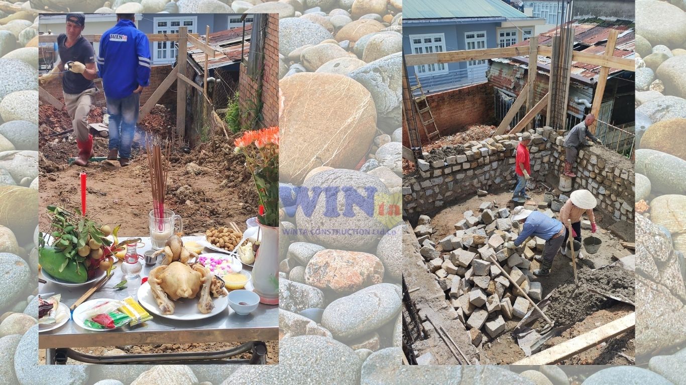 Định vị và thi công móng nhà