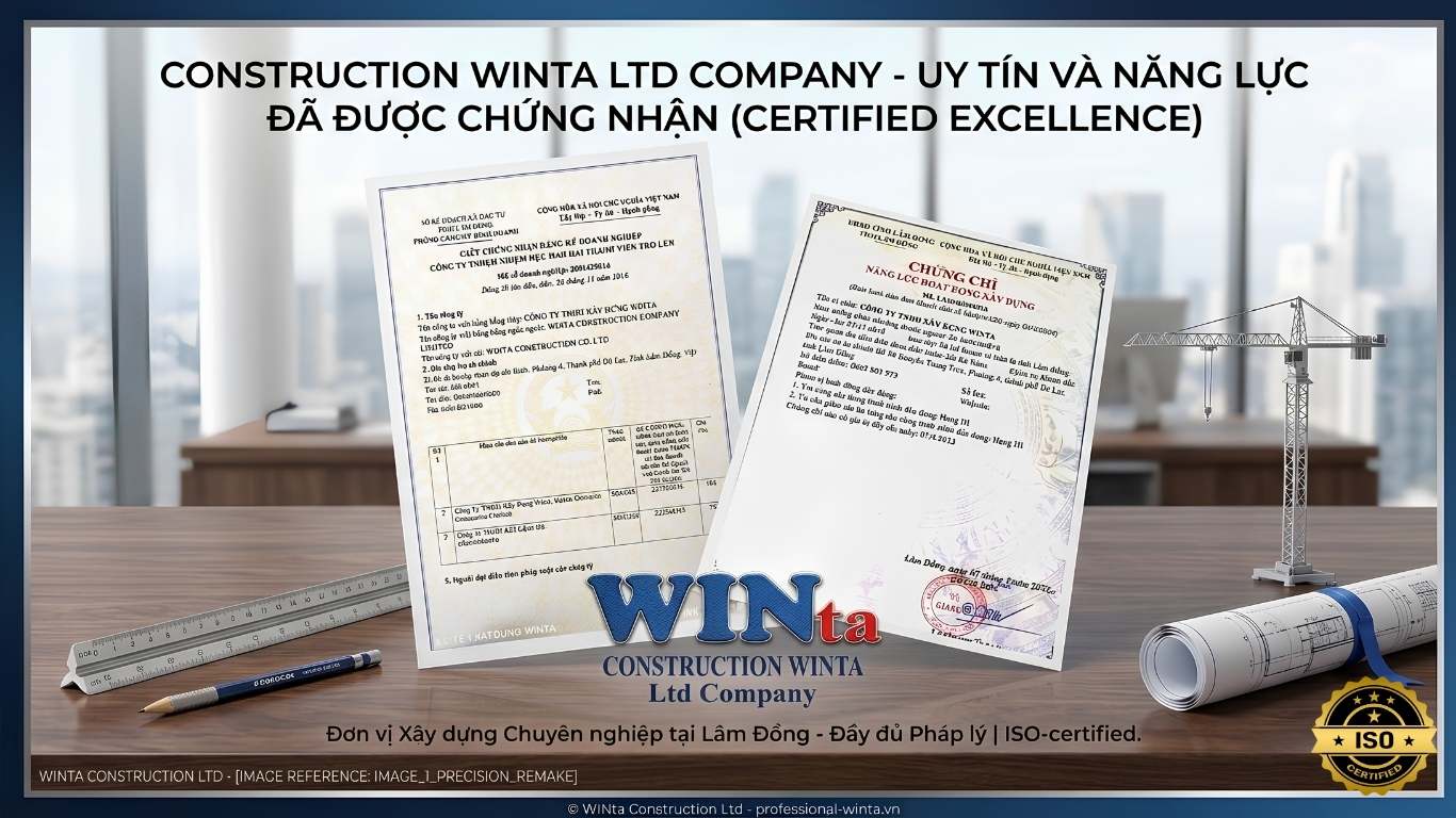 Giấy đăng ký kinh doanh và chứng chỉ năng lực hoạt động xây dựng của công ty WINTa tại Lâm Đồng